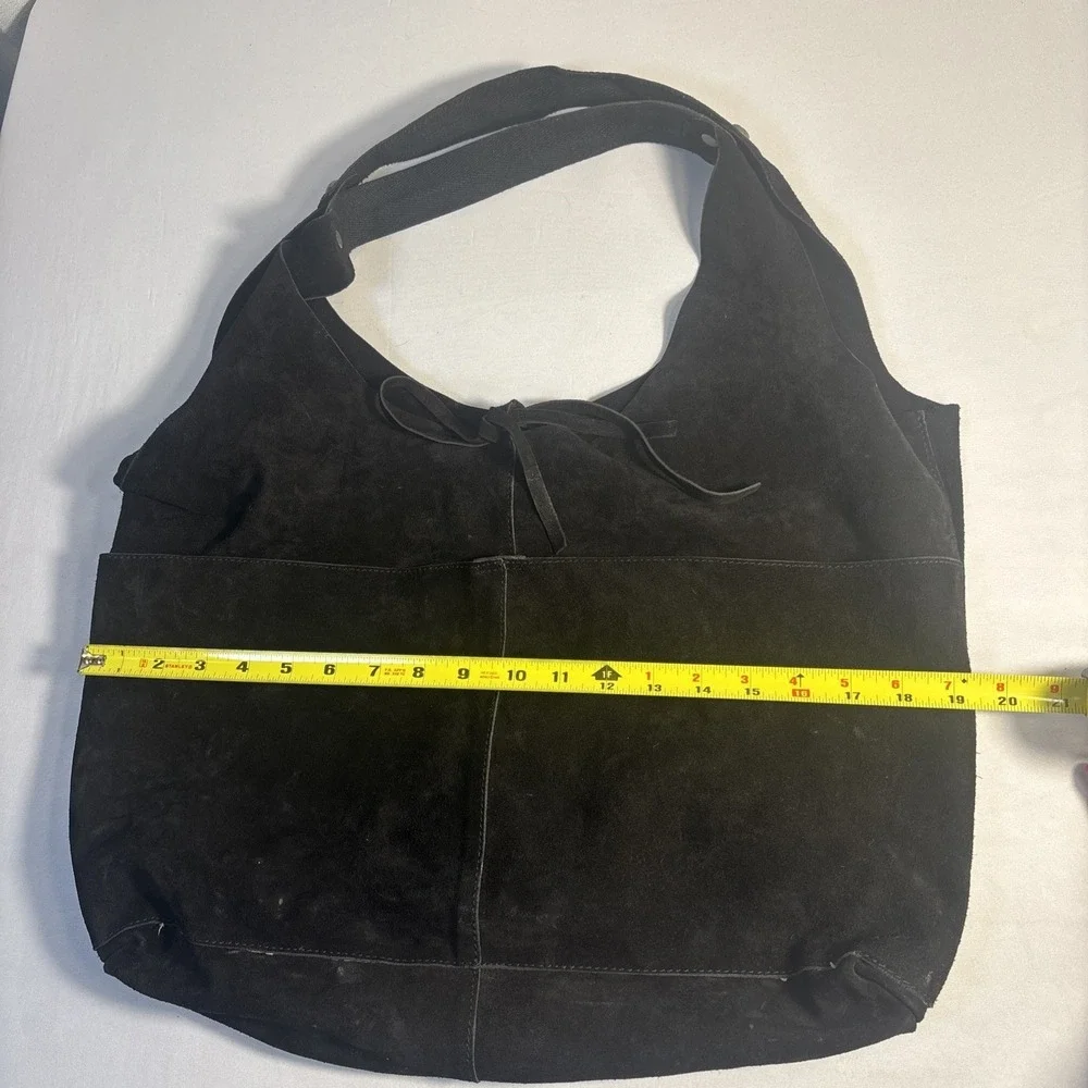 Free People Black 100% Cow Leather Hobo Bag Slouchy Tote Shoulder Purse India